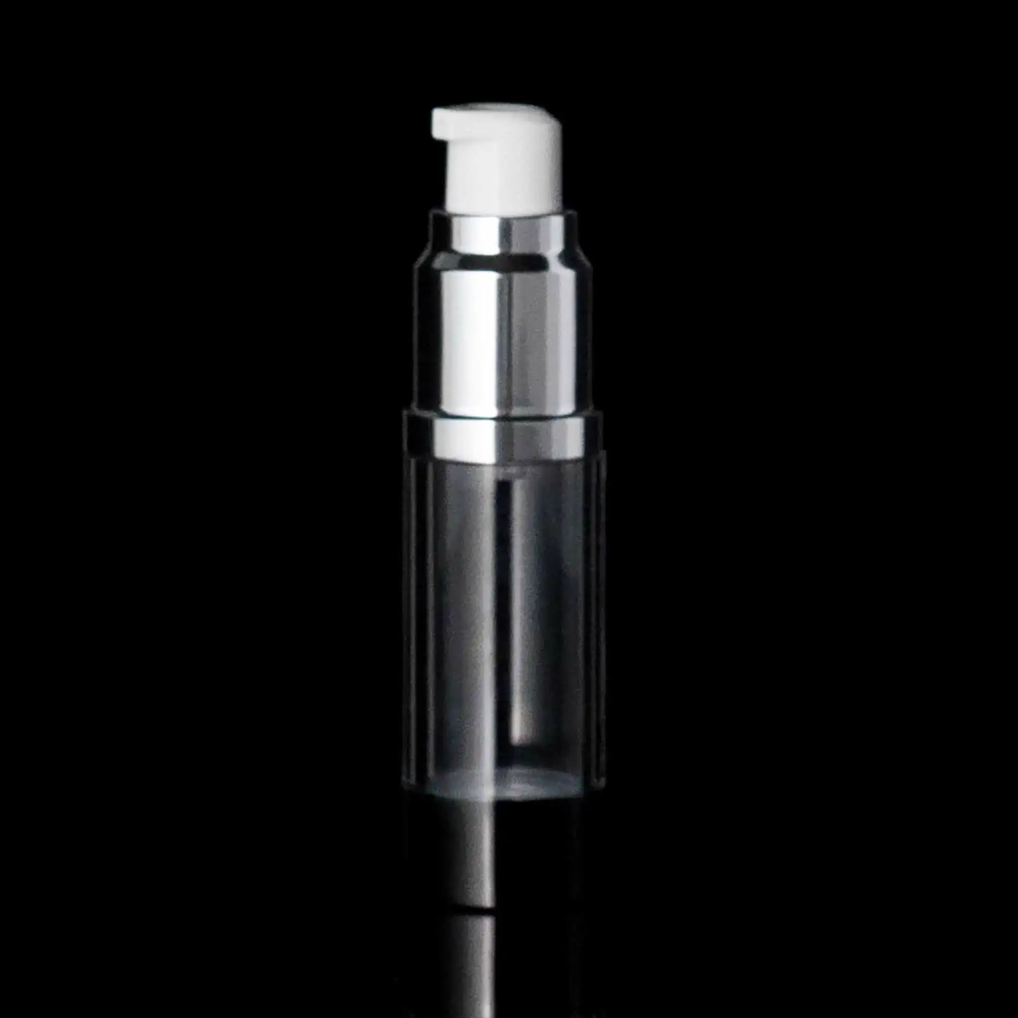 Luxe 15 ML Airless Actuator Bottle Glossy Black with Clear Bottle - Cosmetic Packaging Now!