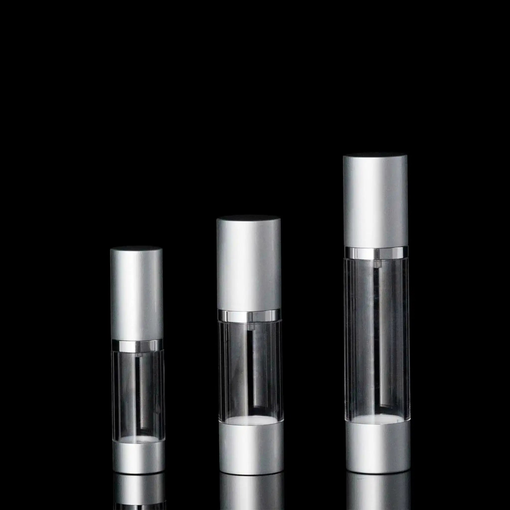 Luxe 15 ML Airless Bottle Matte Silver with Clear Bottle - Cosmetic Packaging Now!