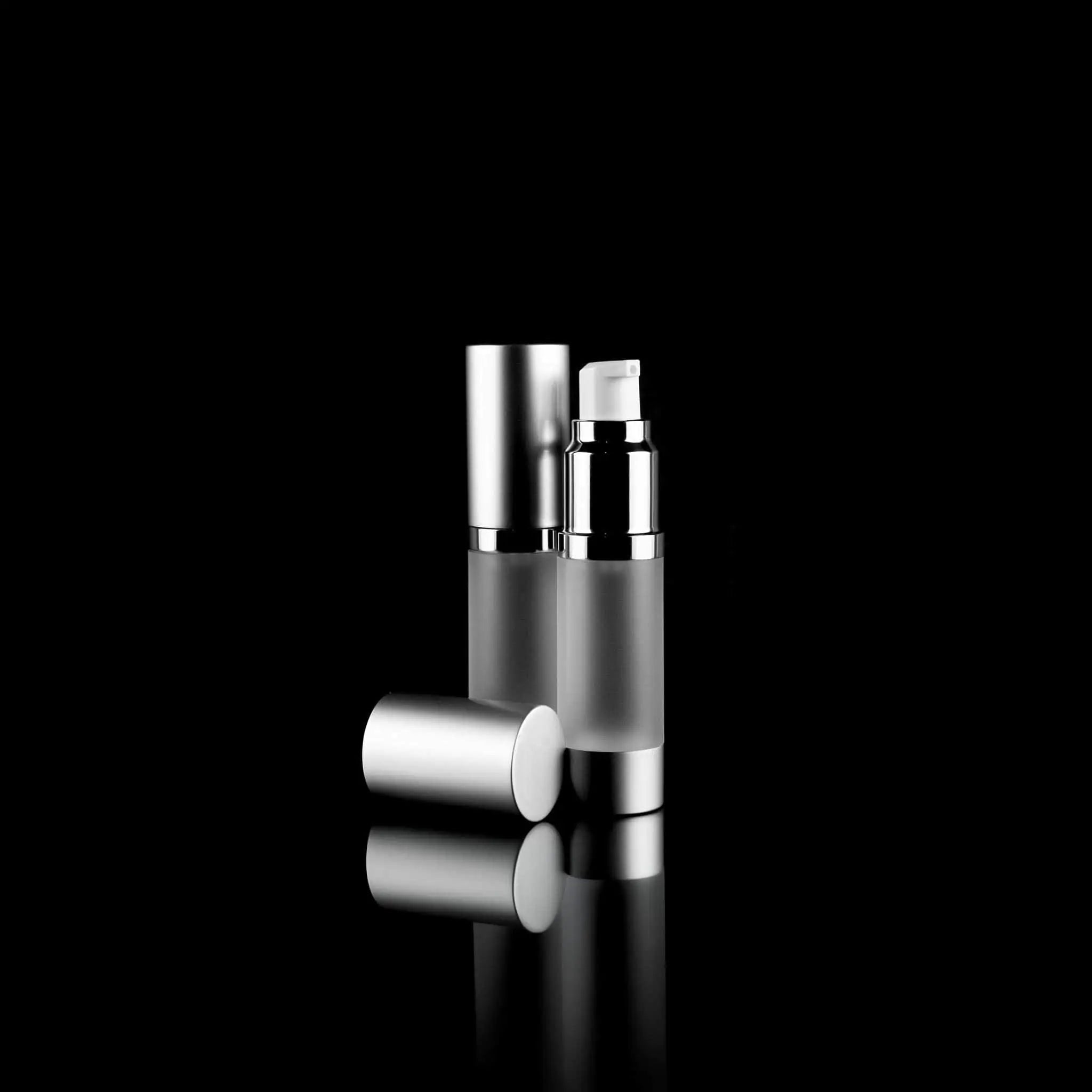 Luxe 15 ML Airless Pump Bottle Matte Silver with Frosted Bottle - Cosmetic Packaging Now!