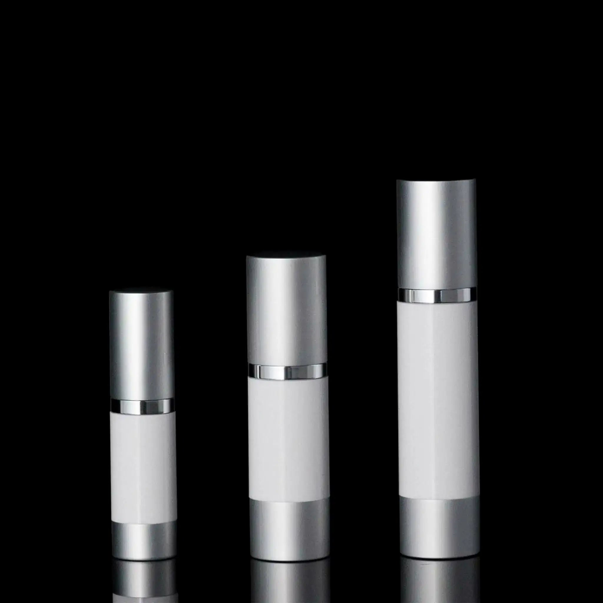 Luxe 15 ML Airless Bottle Matte Silver with White Bottle - Cosmetic Packaging Now