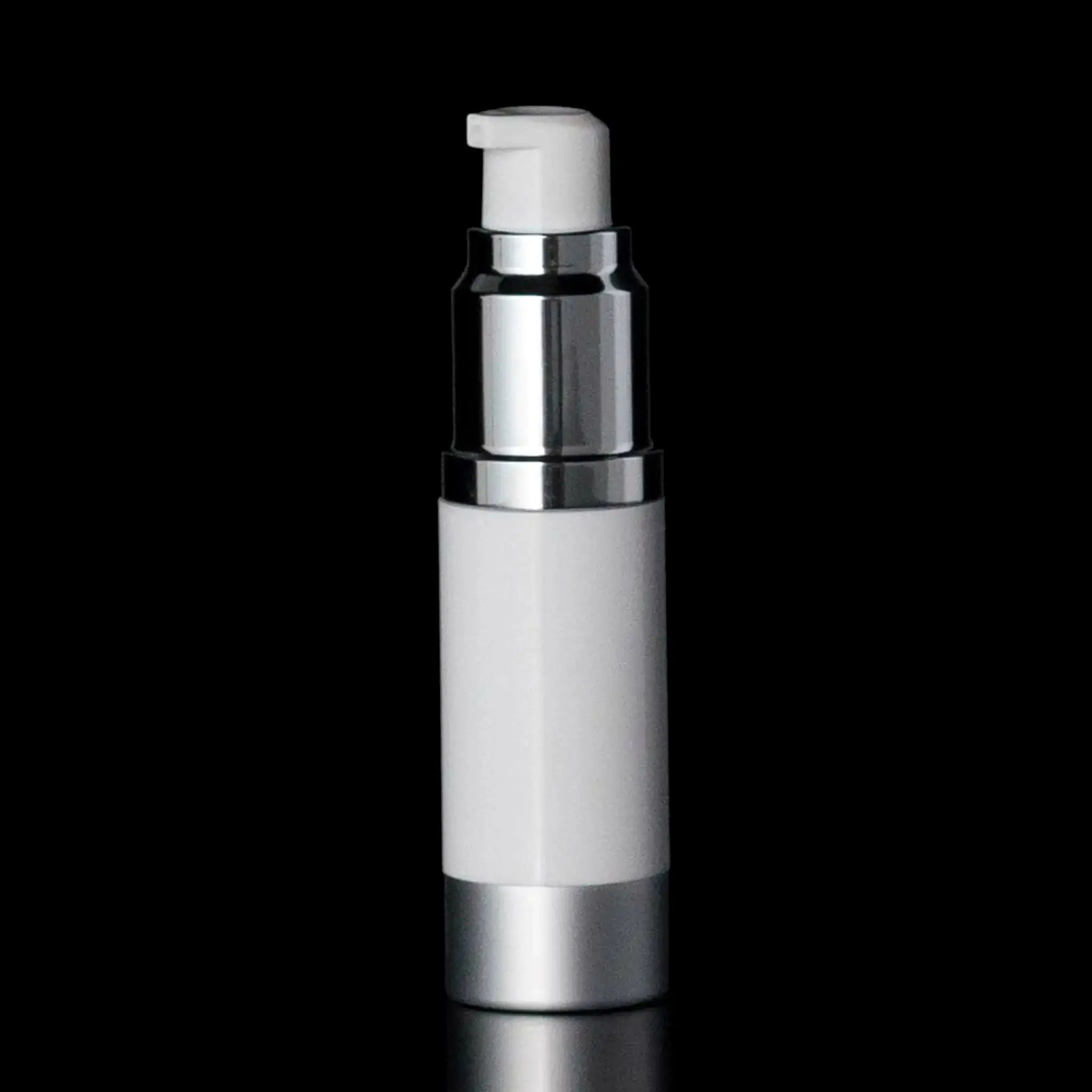 Luxe 15 ML Airless Bottle Matte Silver White Bottle - Cosmetic Packaging Now