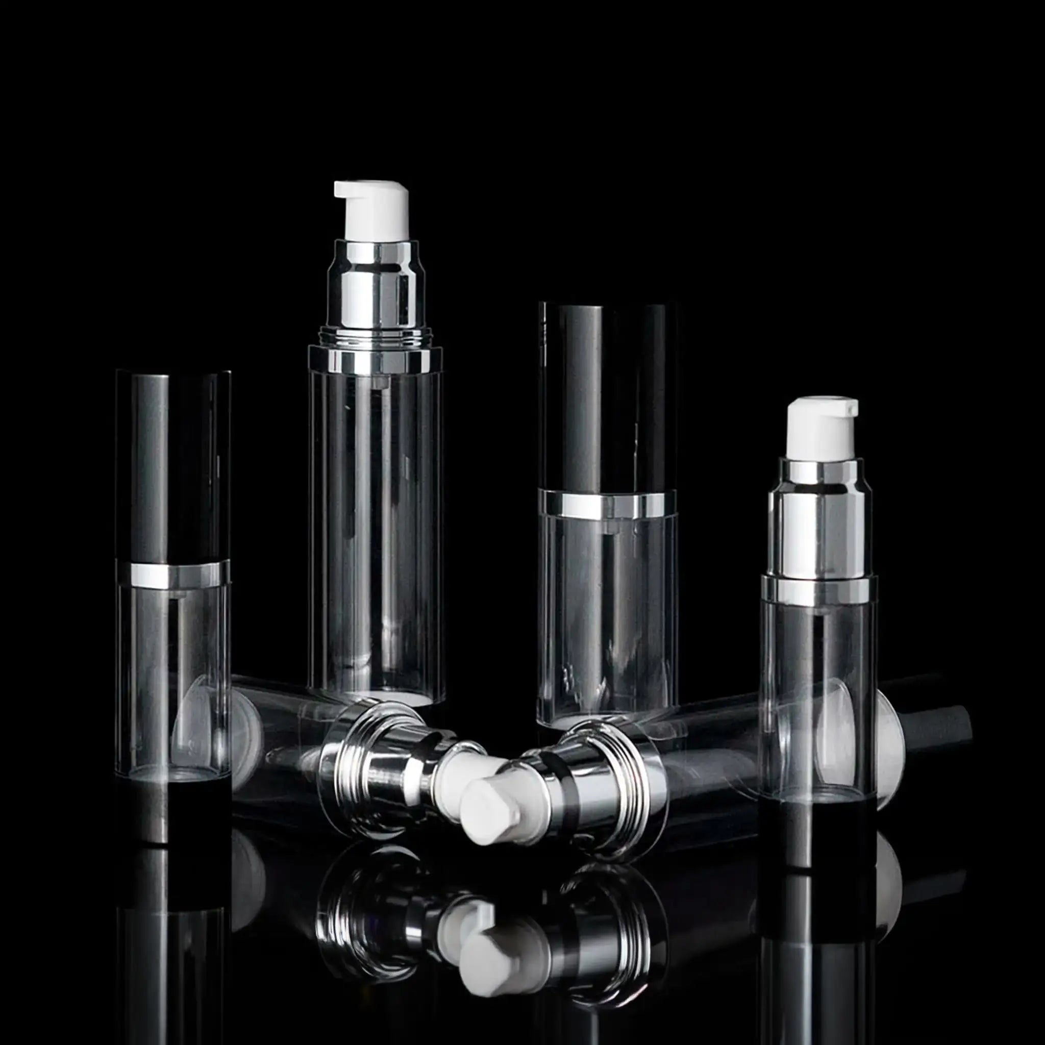 Luxe 30 ML Airless Bottle Glossy Black with Clear Bottle - Cosmetic Packaging Now