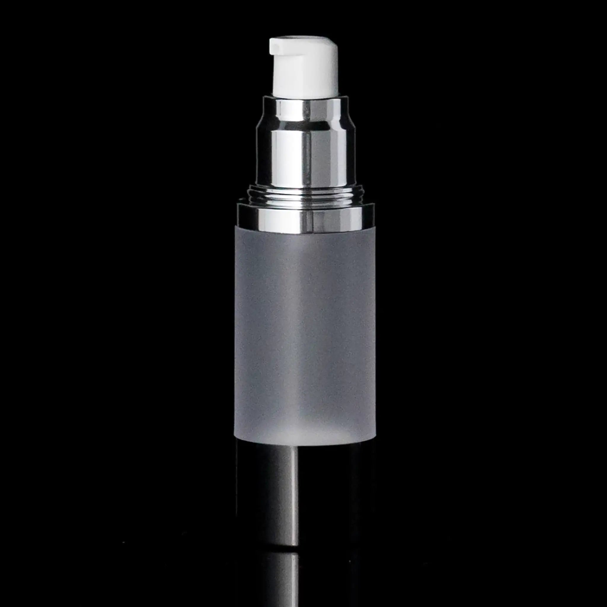 Luxe 30 ML Airless Pump Bottle Glossy Black with Frosted Bottle - Cosmetic Packaging Now