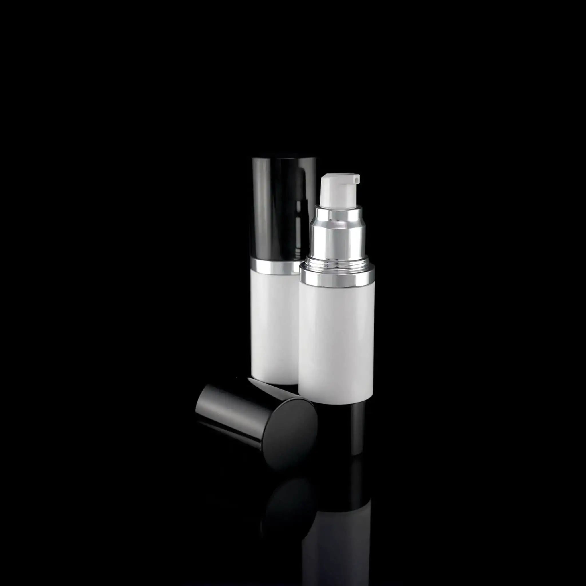 Luxe 30 ML Airless Pump Bottle Glossy Black with White Bottle - Cosmetic Packaging Now!