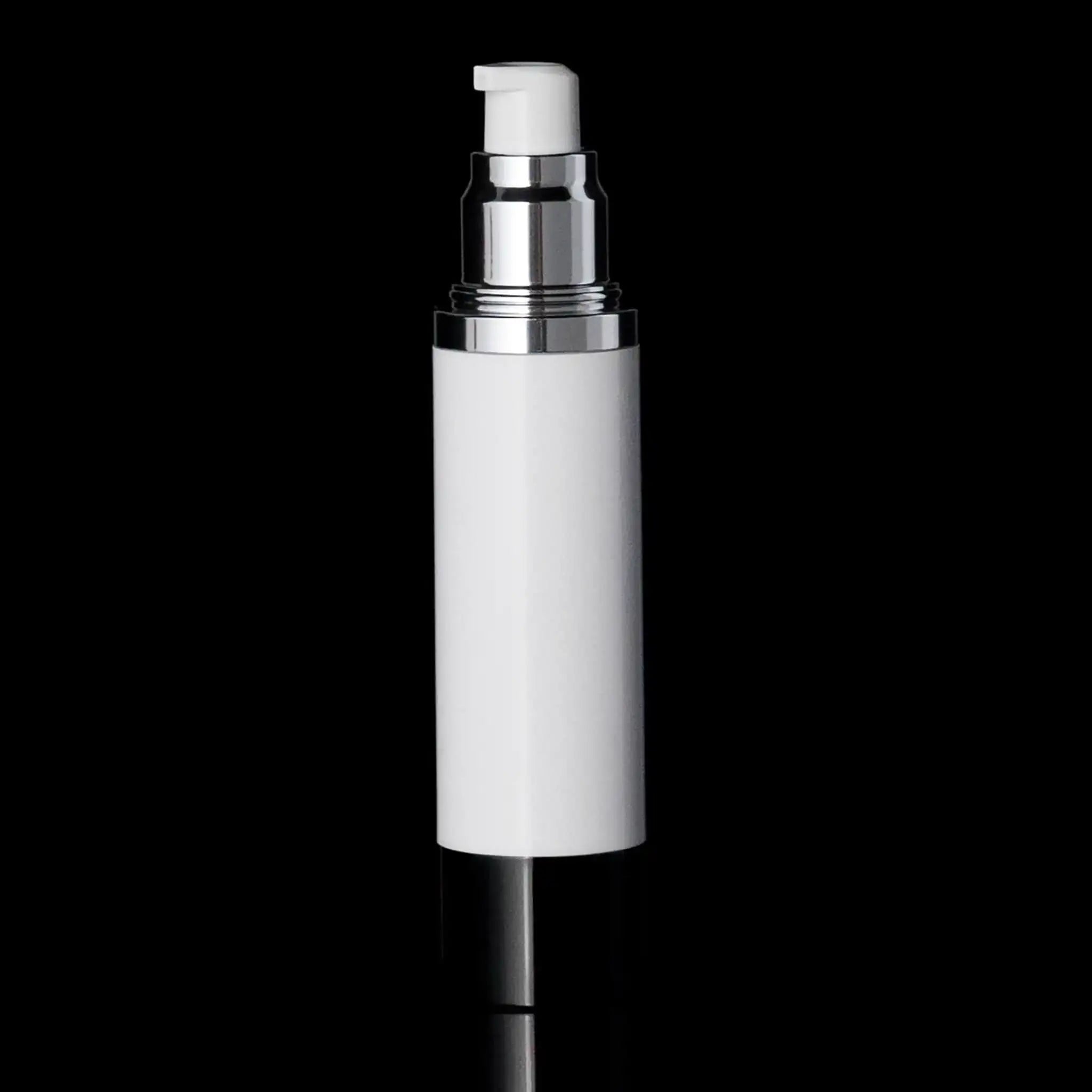 Luxe 30 ML Airless Actuator Bottle Glossy Black with White Bottle - Cosmetic Packaging Now!