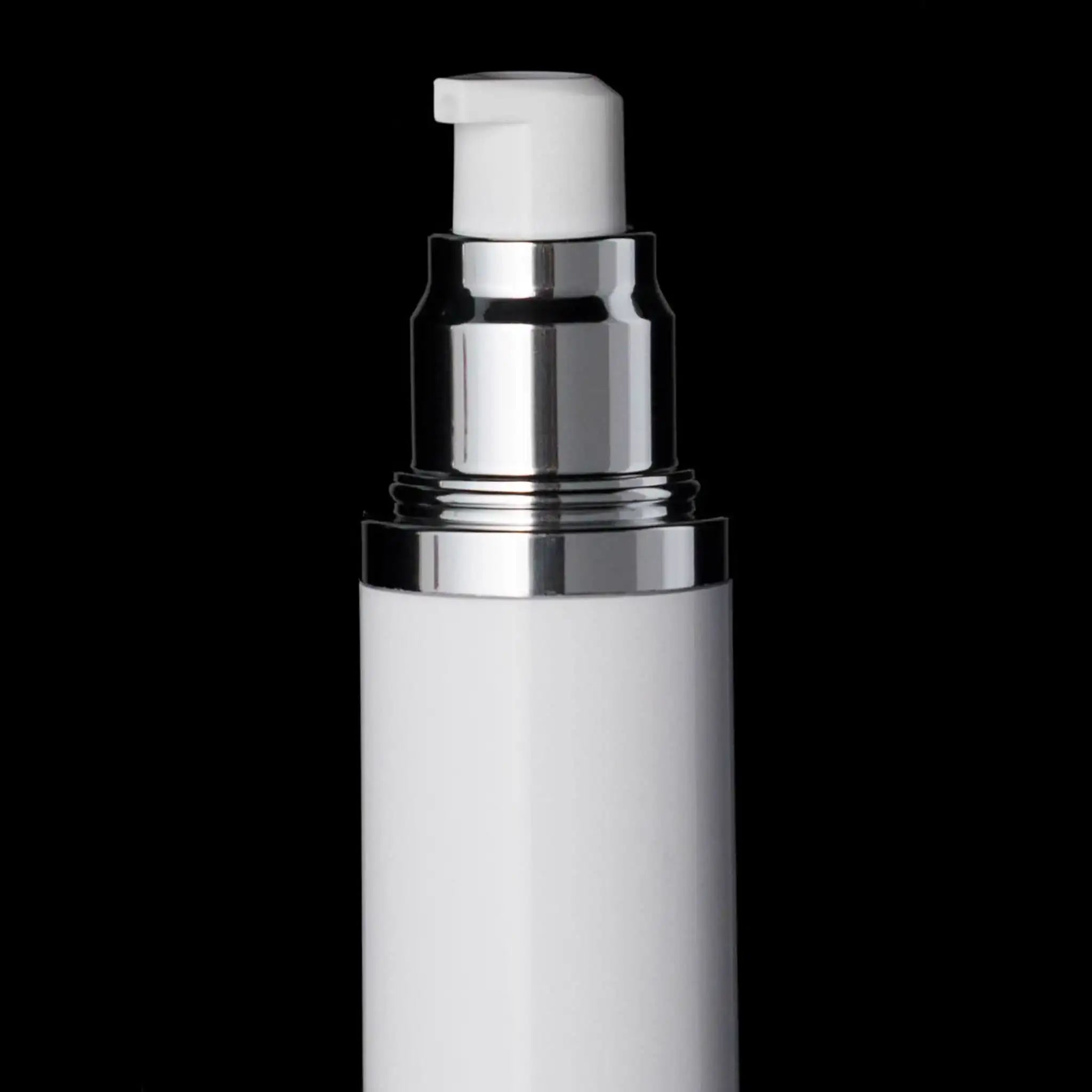 Luxe 30 ML Airless Bottle Glossy Black White Bottle - Cosmetic Packaging Now