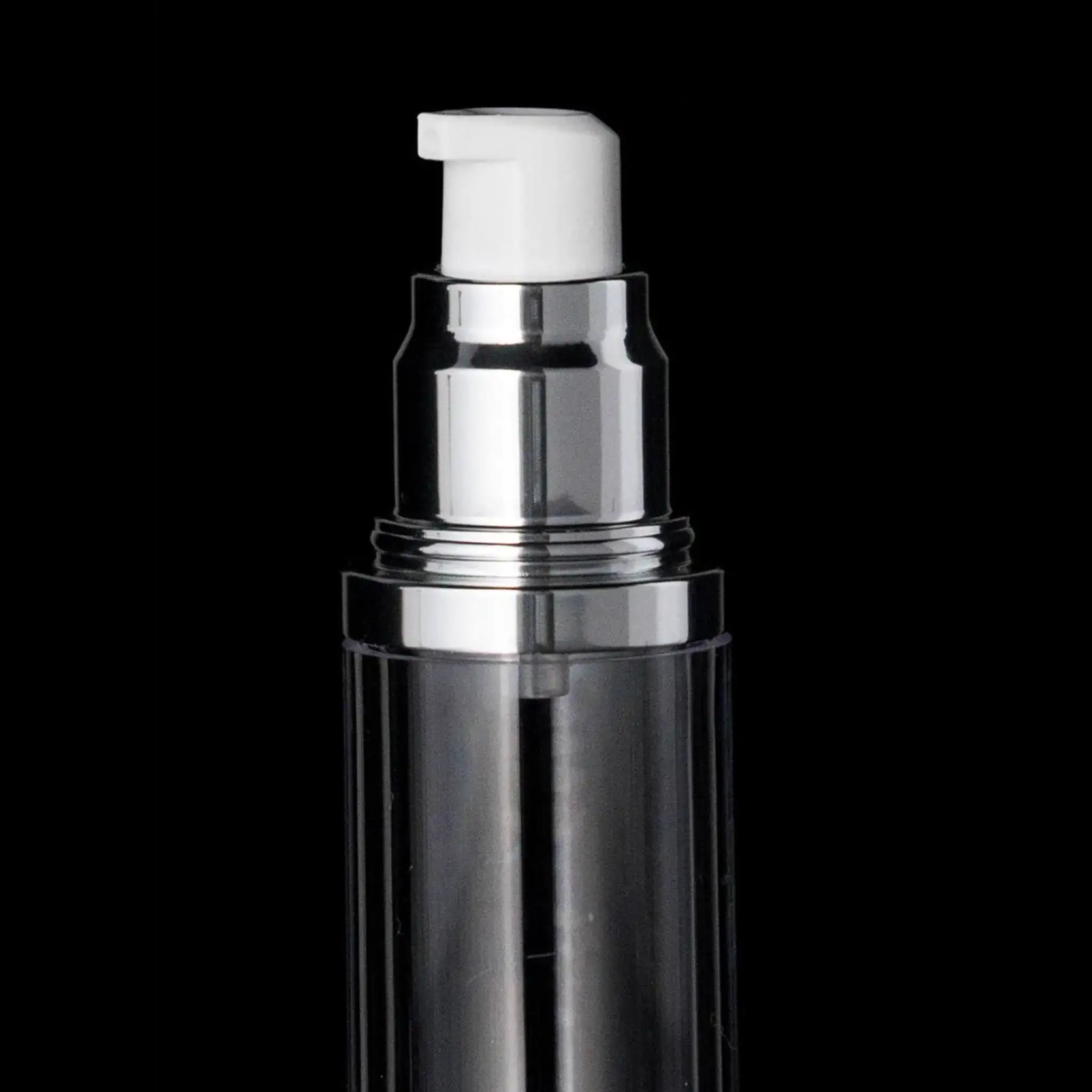 Luxe 30 ML Airless Bottle Matte Silver Clear Bottle - Cosmetic Packaging Now!