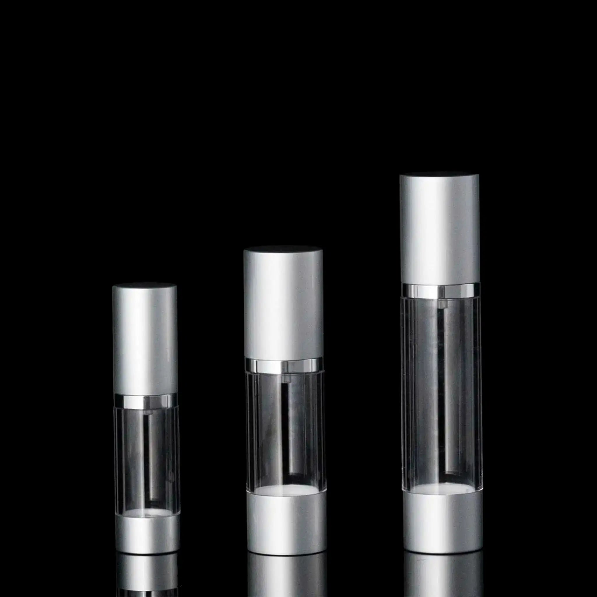 Luxe 30 ML Airless Bottle Matte Silver Clear Bottle - Cosmetic Packaging Now