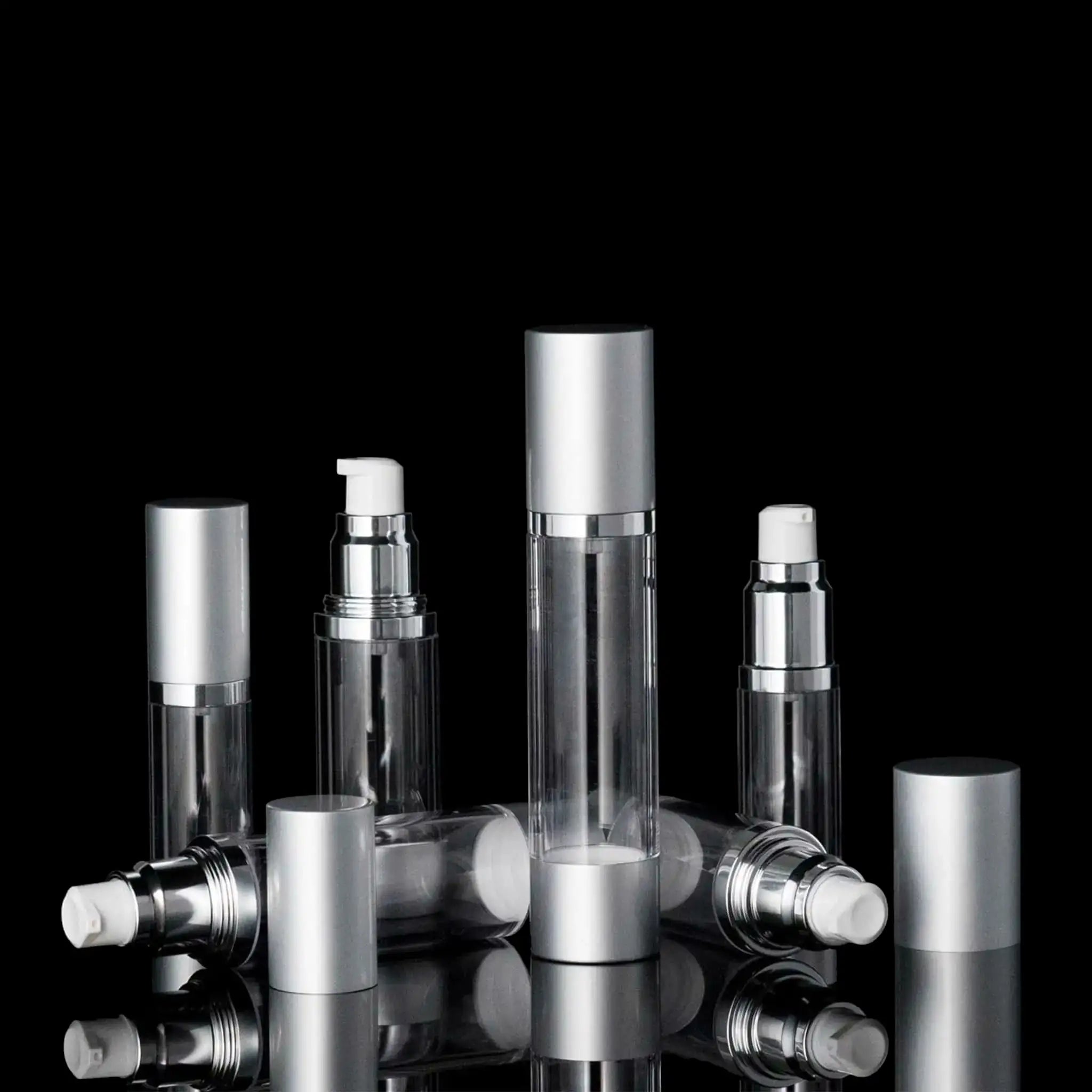 Luxe 30 ML Airless Bottle Matte Silver with Clear Bottle - Cosmetic Packaging Now!