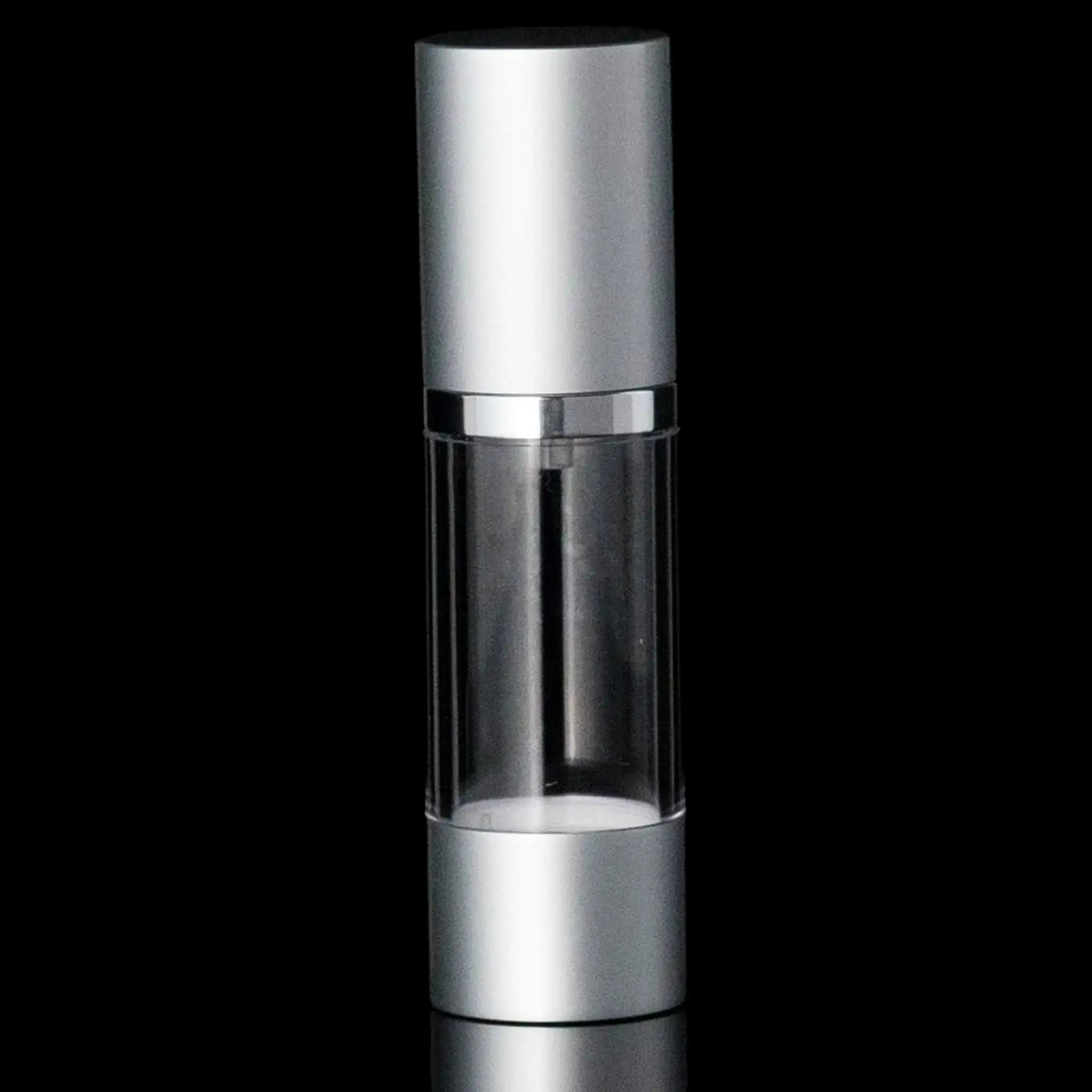 Luxe 30 ML Airless Pump Bottle Matte Silver with Clear Bottle - Cosmetic Packaging Now