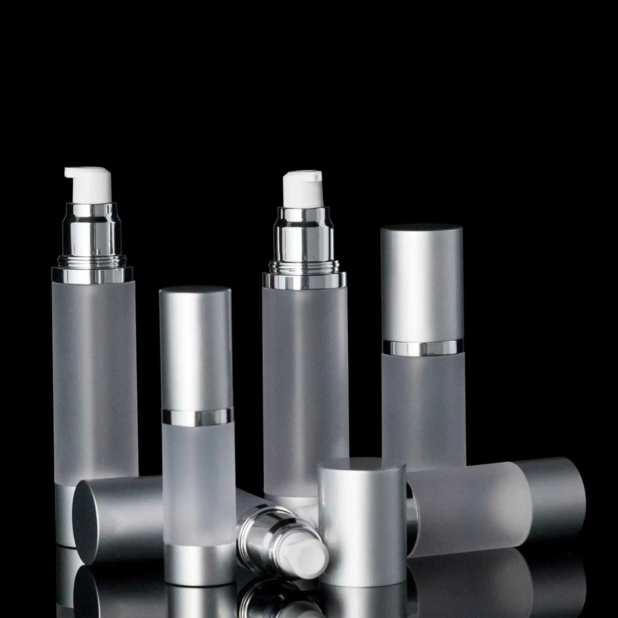 Luxe 30 ML Airless Bottle Matte Silver Frosted Bottle - Cosmetic Packaging Now