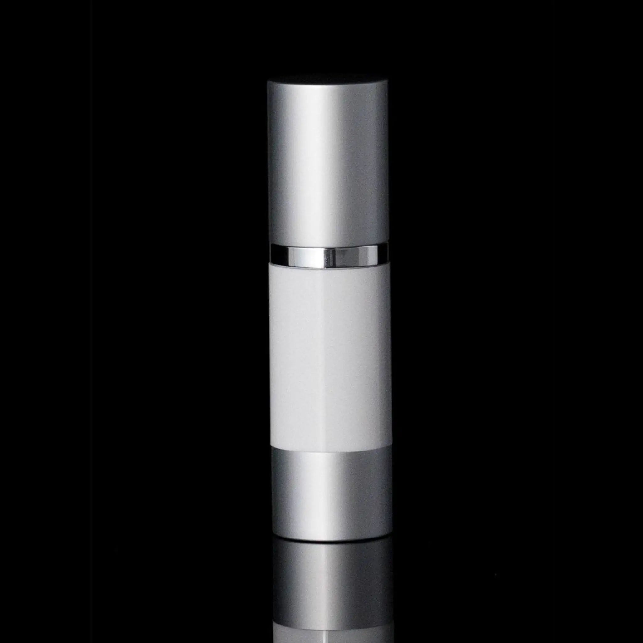 Luxe 30 ML Airless Bottle Matte Silver White Bottle - Cosmetic Packaging Now