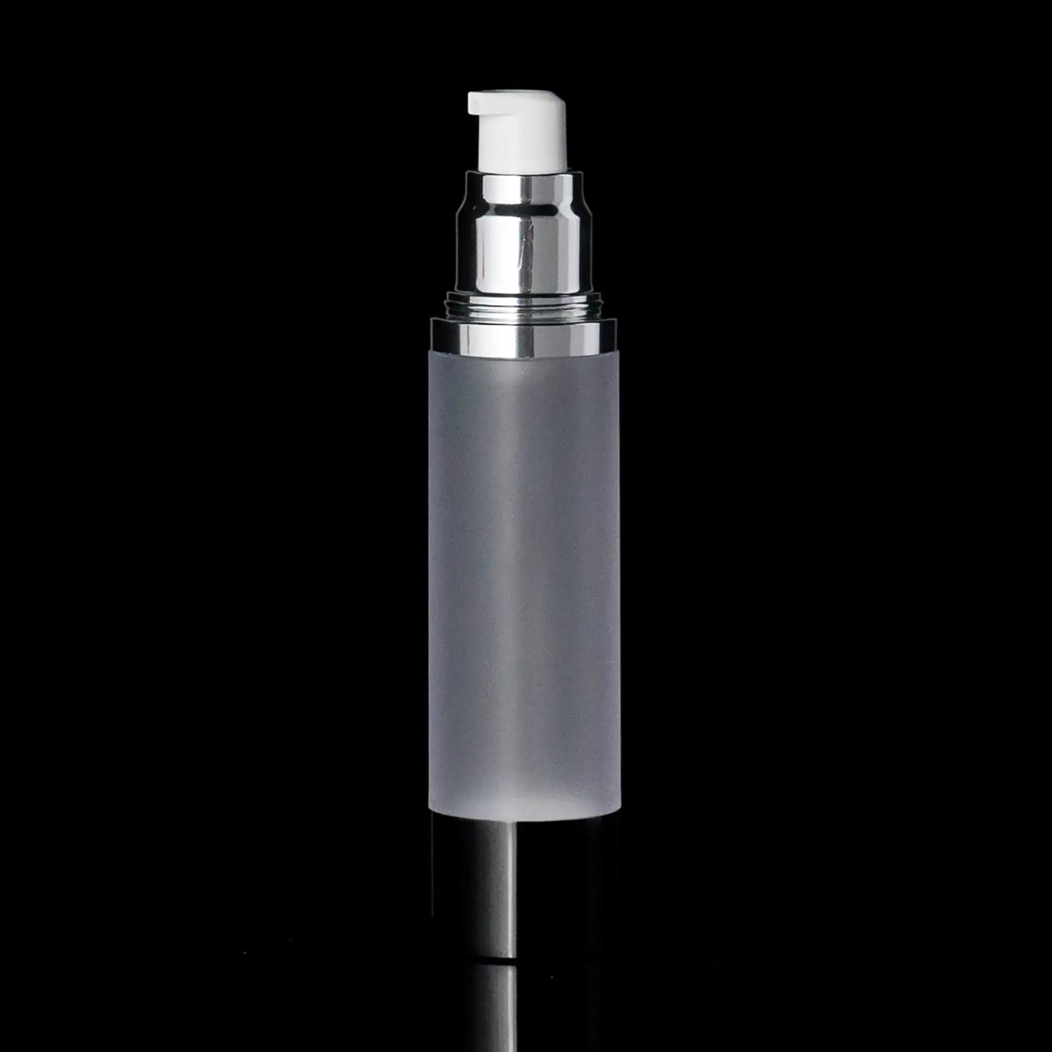 Luxe 50 ML Airless Actuator Bottle Glossy Black with Frosted Bottle - Cosmetic Packaging Now!