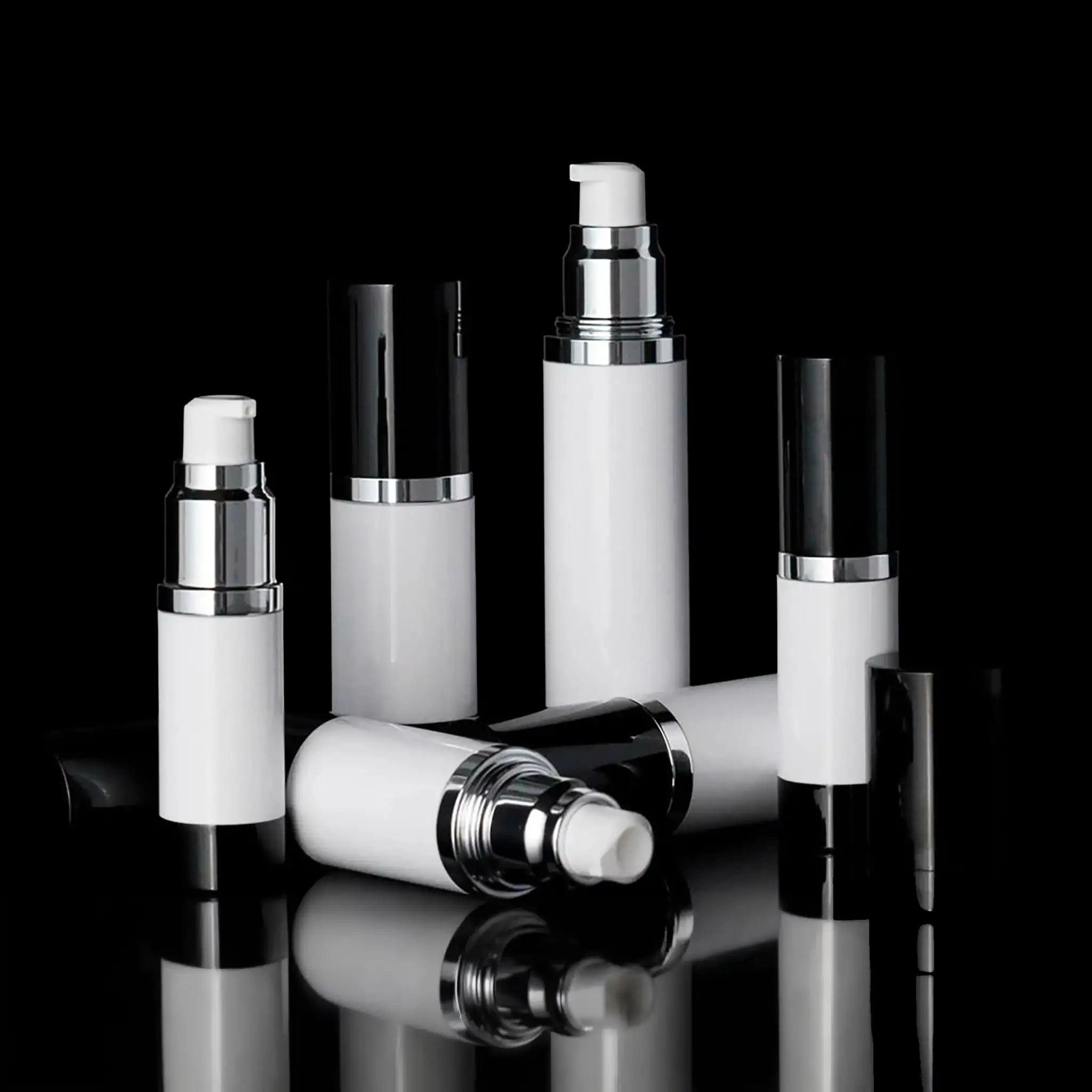 Luxe 50 ML Airless Bottle Glossy Black with White Bottle - Cosmetic Packaging Now