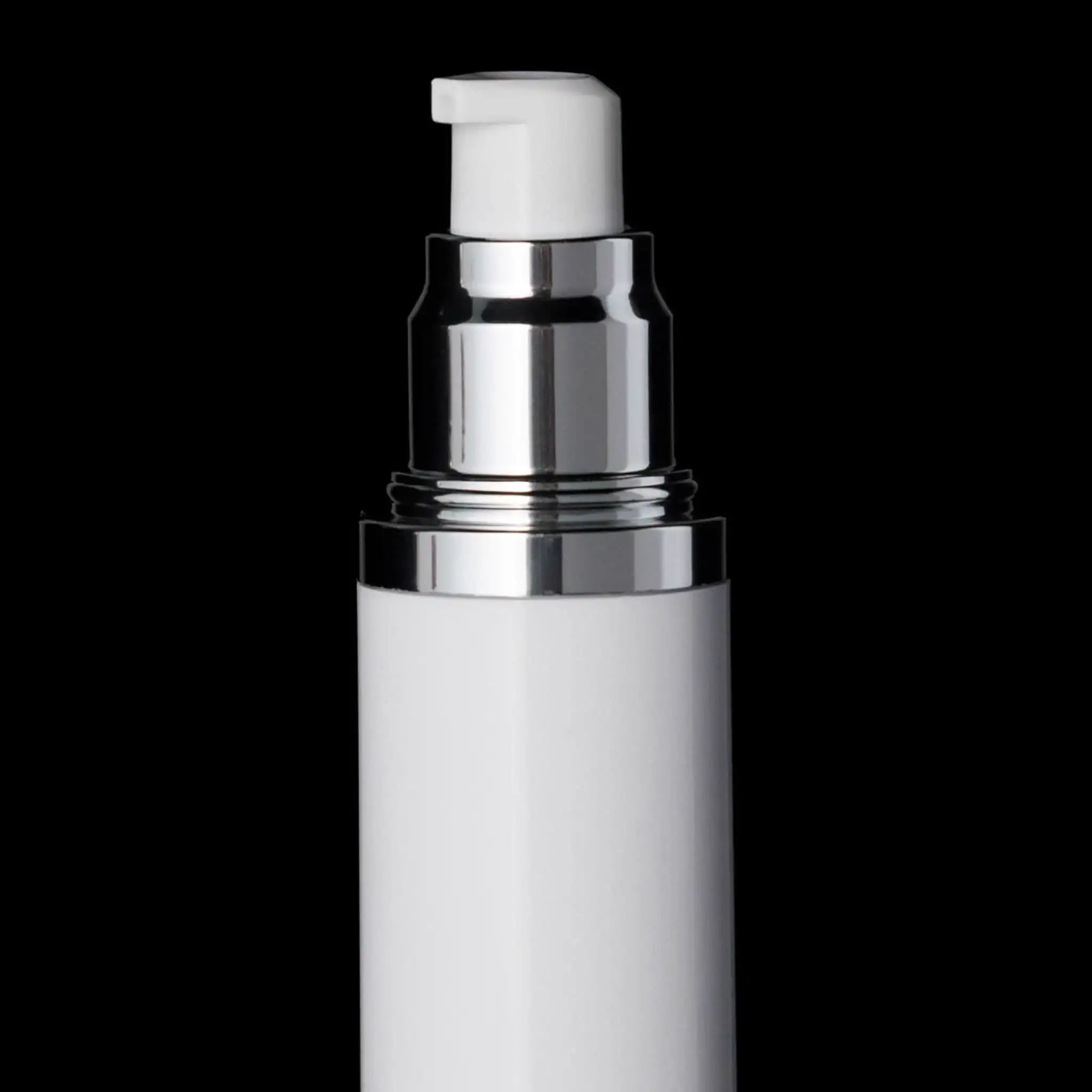 Luxe 50 ML Airless Bottle Glossy Black White Bottle - Cosmetic Packaging Now