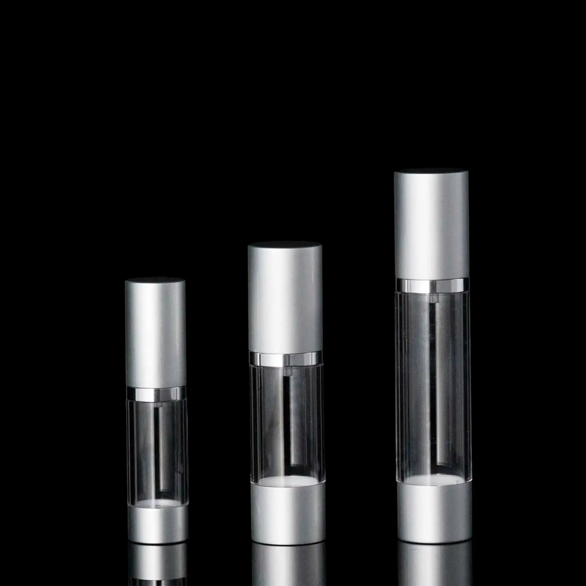 Luxe 50 ML Airless Bottle Matte Silver with Clear Bottle - Cosmetic Packaging Now!