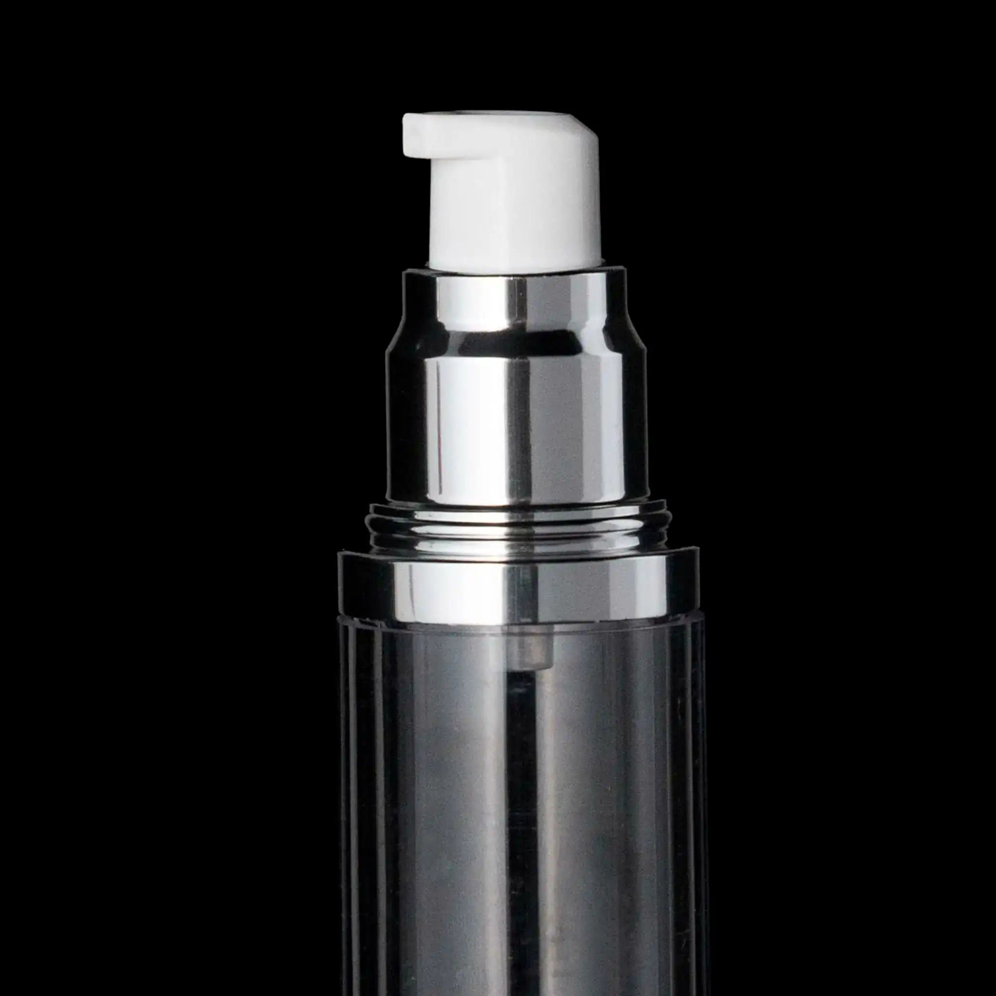 Luxe 50 ML Airless Bottle Matte Silver Clear Bottle - Cosmetic Packaging Now