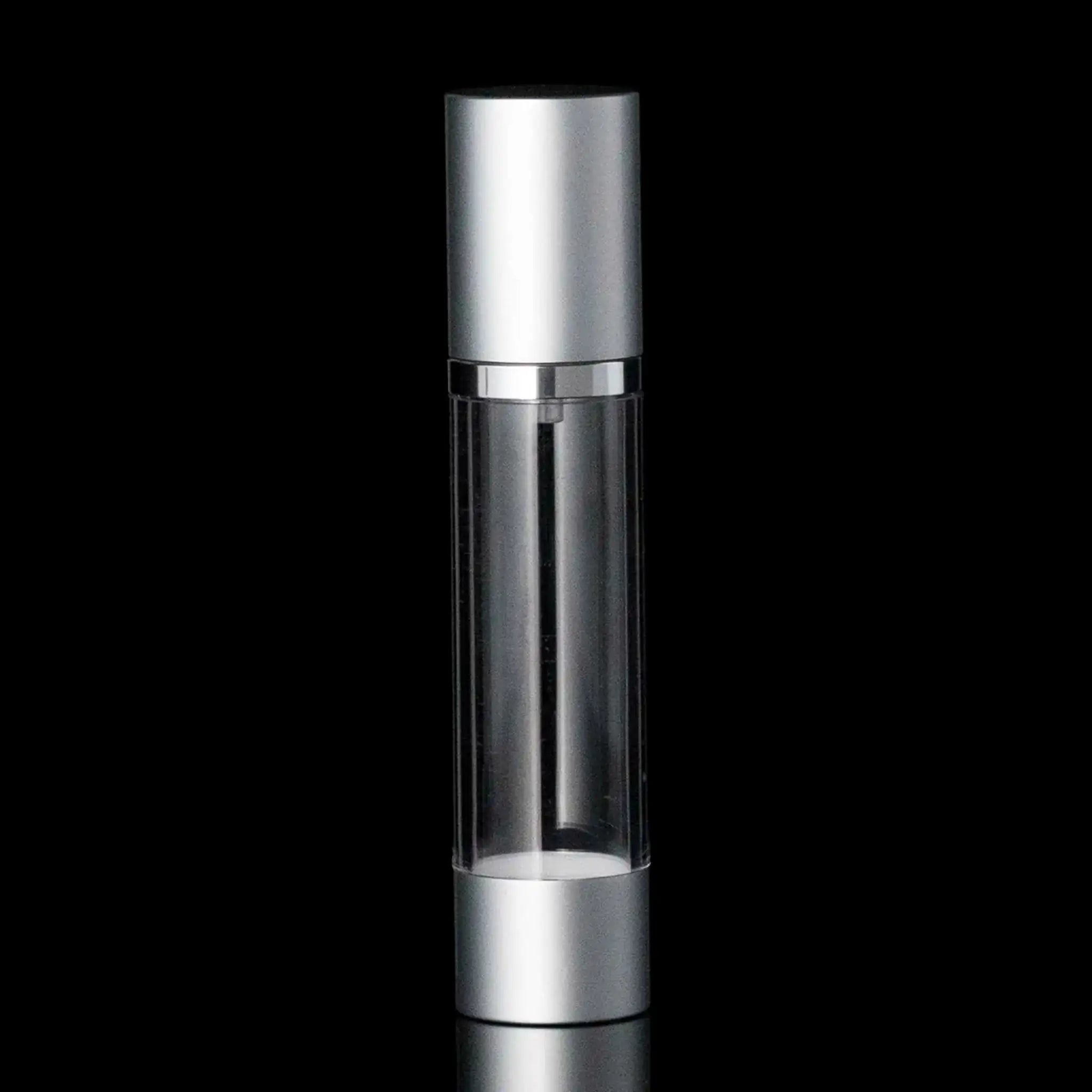 Luxe 50 ML Airless Bottle Matte Silver Clear Bottle - Cosmetic Packaging Now!