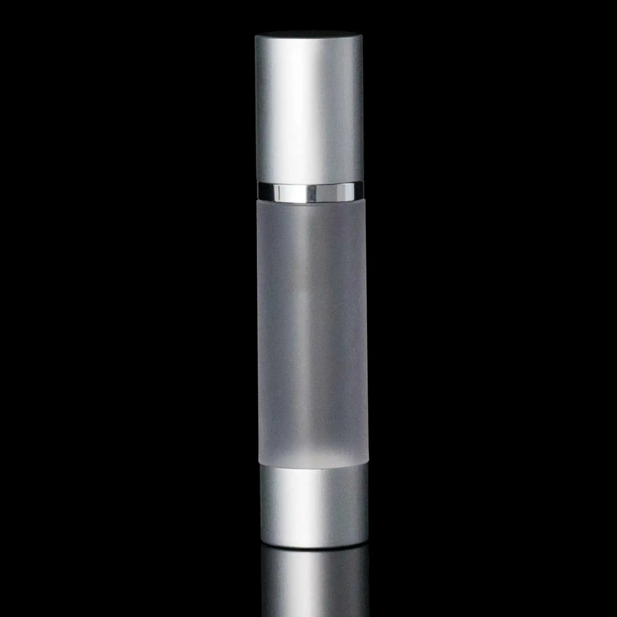 Luxe 50 ML Airless Pump Bottle Matte Silver with Frosted Bottle - Cosmetic Packaging Now!