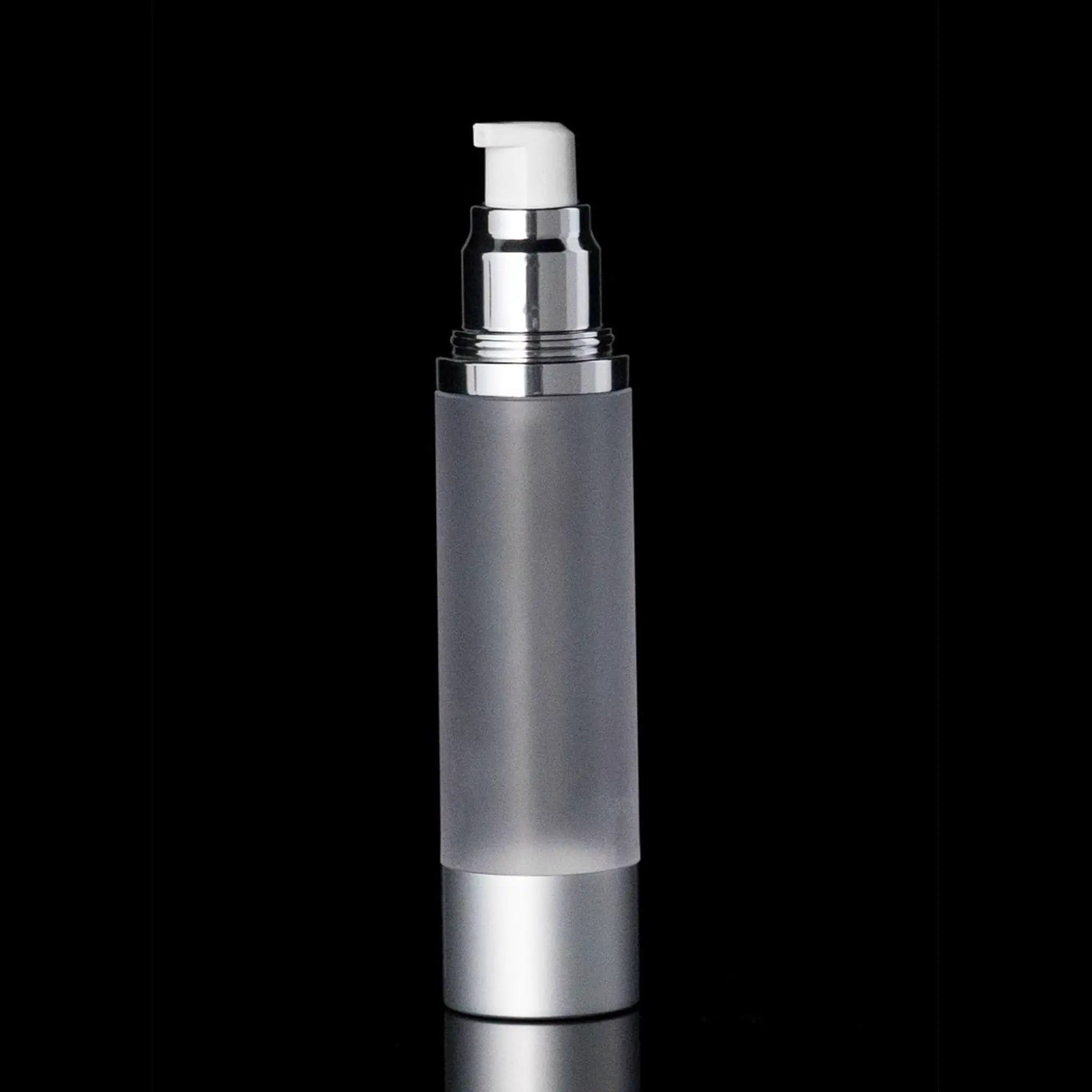 Luxe 50 ML Airless Pump Bottle Matte Silver with Frosted Bottle - Cosmetic Packaging Now