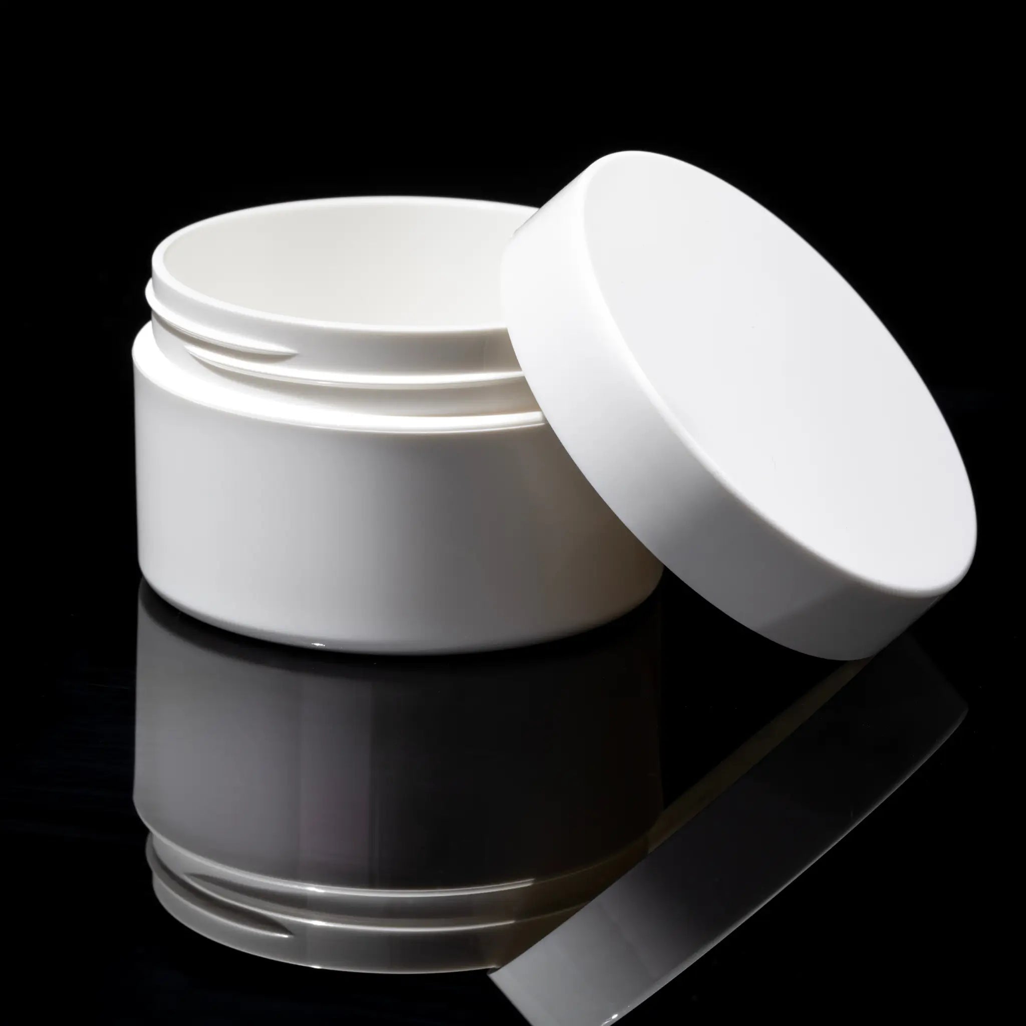 Impact 100ml PCR glossy white PP single wall cosmetic jar open showing interior for creams - Cosmetic Packaging Now
