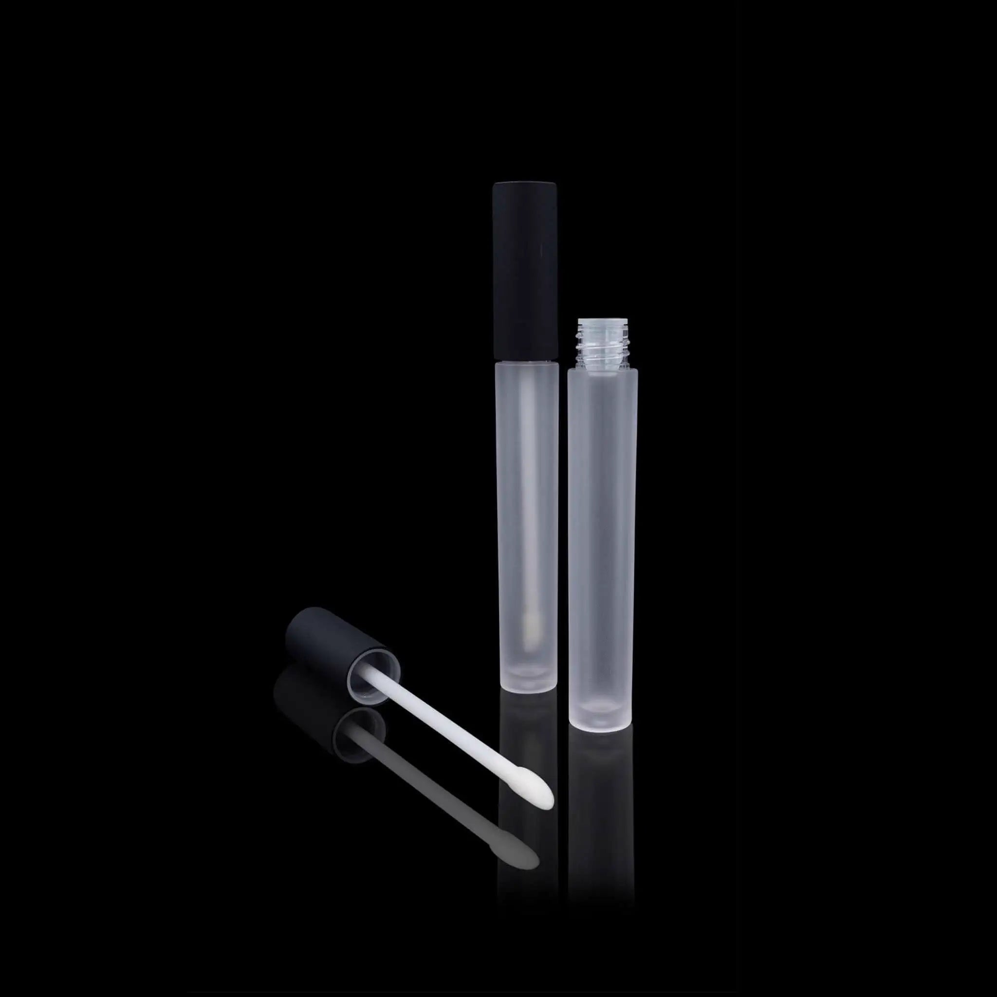 Vibe Lip Gloss Container Matte Black Cap with Frosted Bottle Wholesale - Cosmetic Packaging Now!