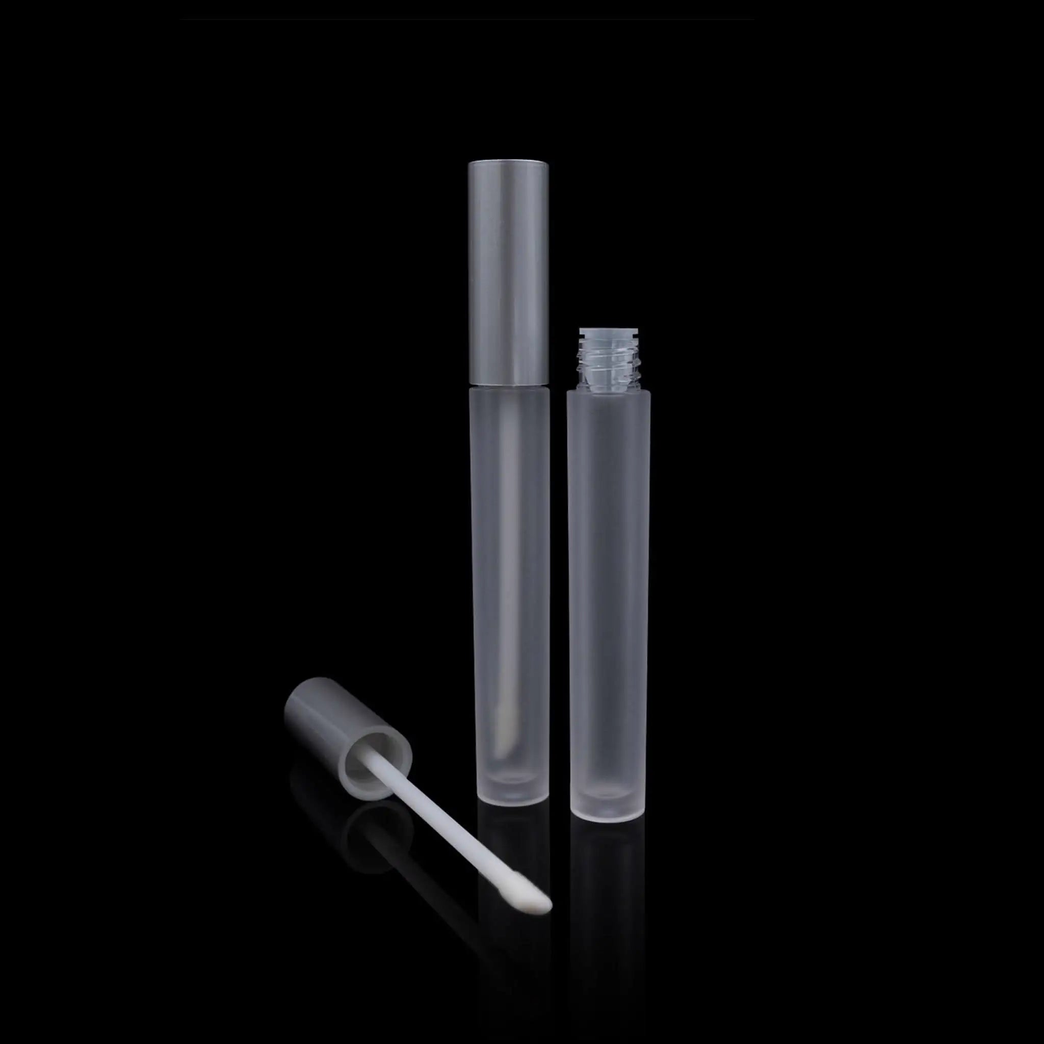 Vibe Lip Gloss Container Matte Silver Cap with Frosted Bottle Wholesale - Cosmetic Packaging Now!