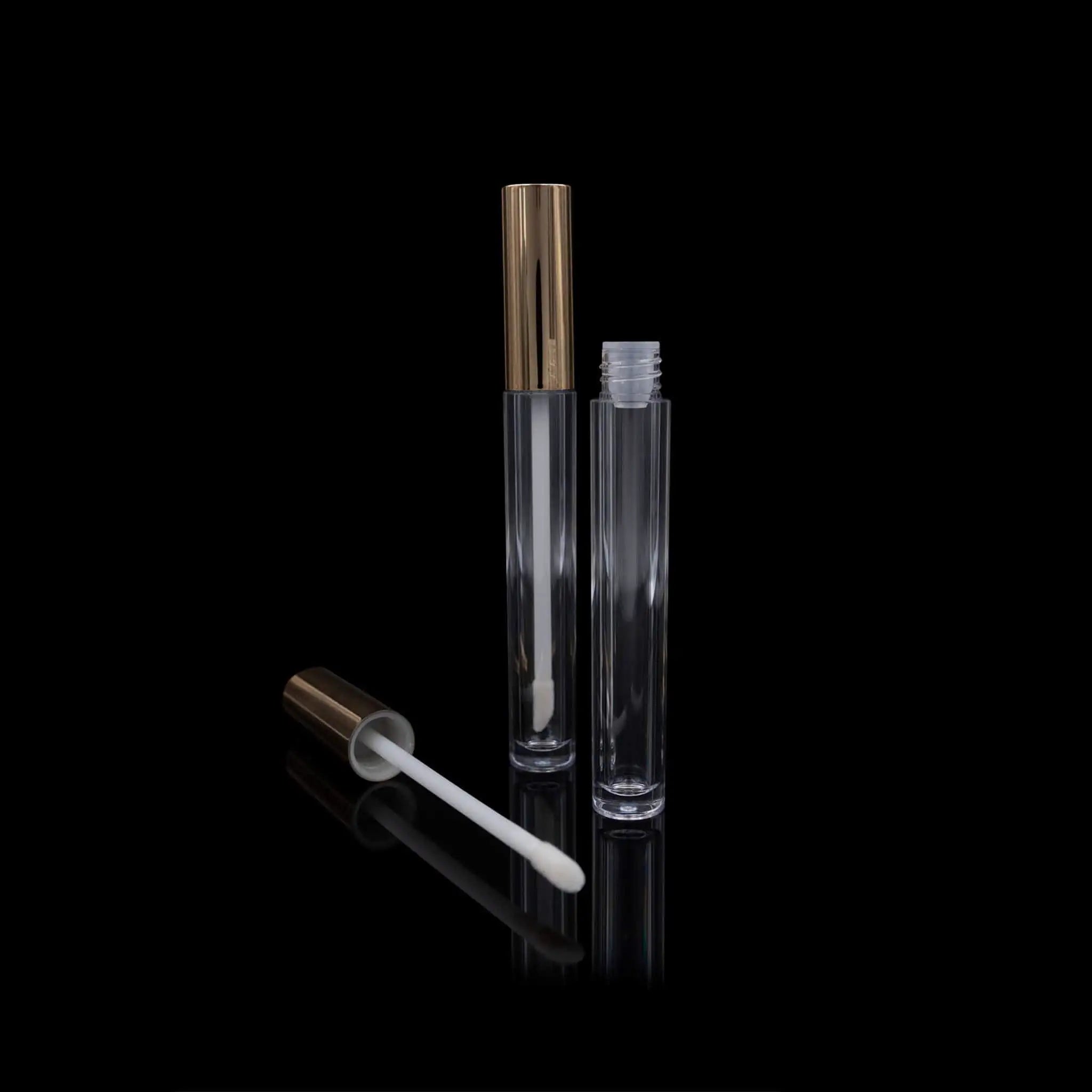 Vibe Lip Gloss Container Shiny Gold Cap with Clear Bottle Wholesale - Cosmetic Packaging Now