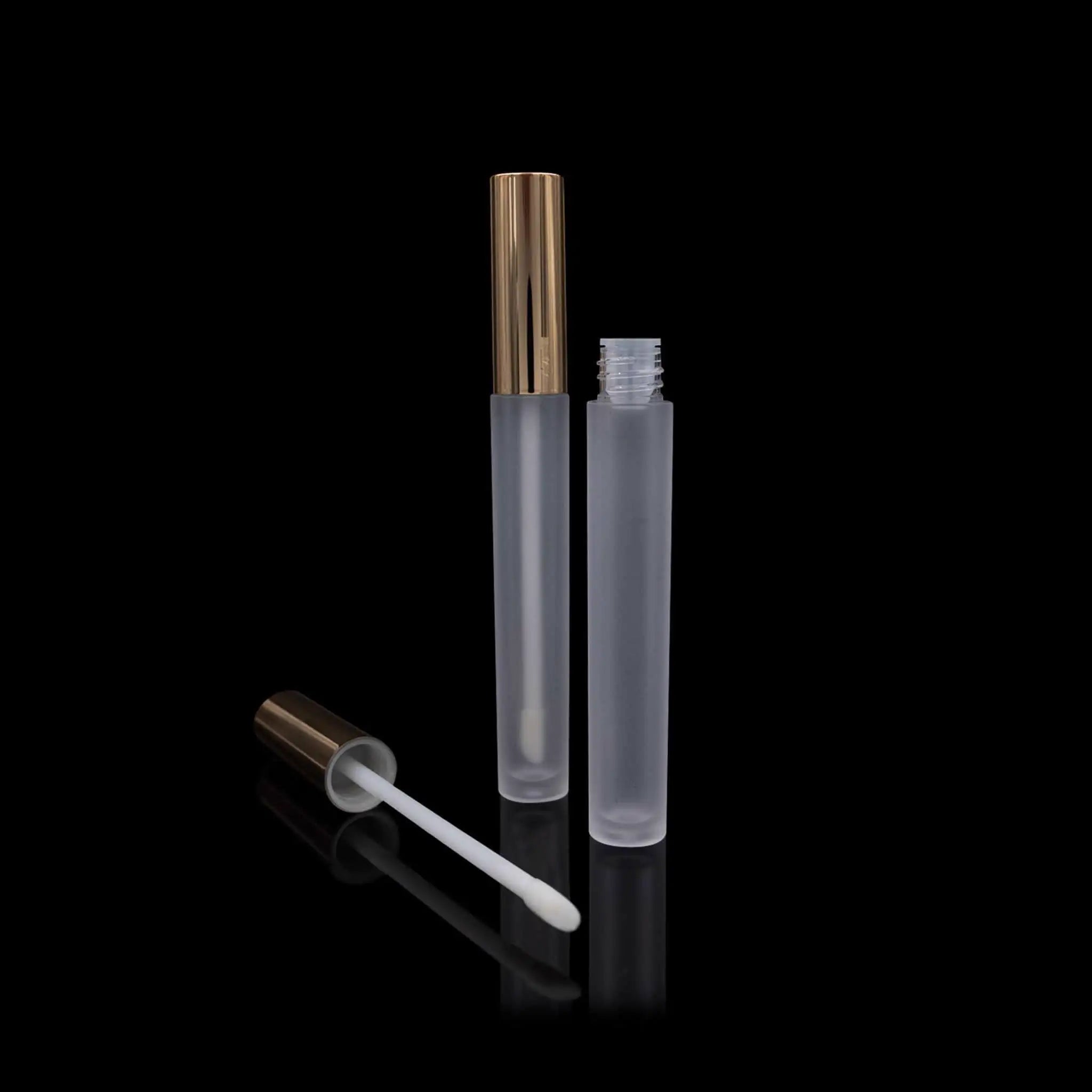Vibe Lip Gloss Container Shiny Gold Cap with Frosted Bottle Wholesale - Cosmetic Packaging Now!