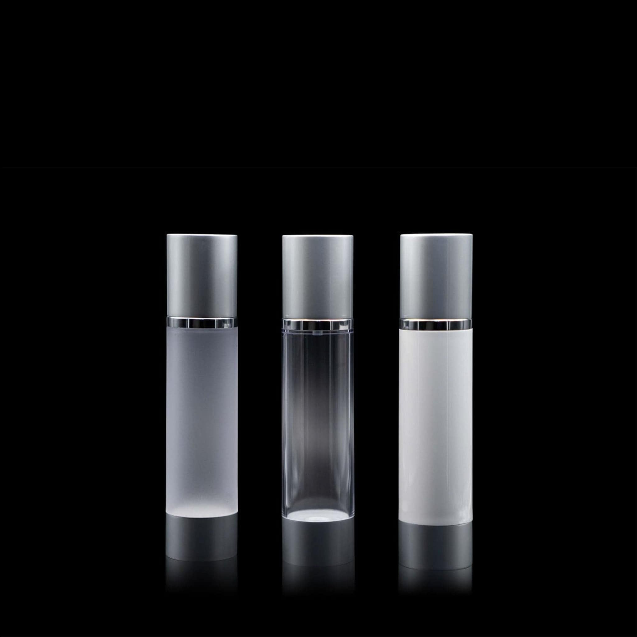 Luxe 100 ML Airless Bottle Matte Silver with Clear Bottle - Cosmetic Packaging Now