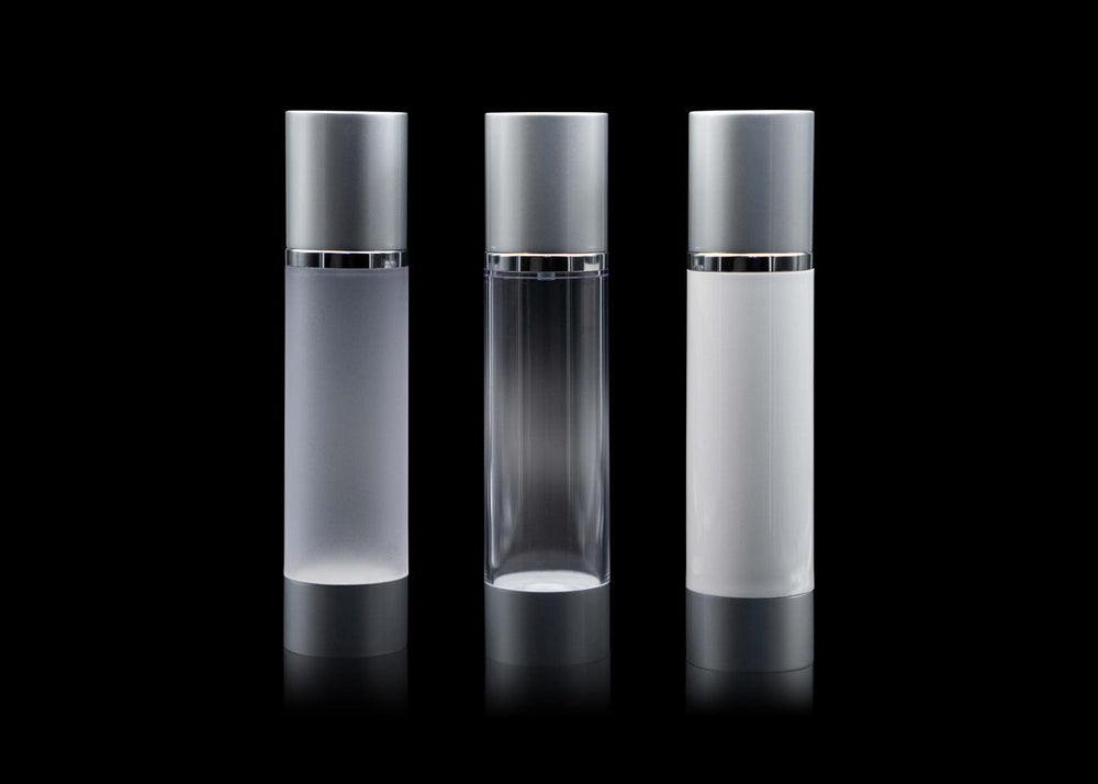 Luxe 100 ML Airless Bottle Matte Silver with Frosted Bottle - Cosmetic Packaging Now