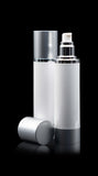 Luxe 100 ML Airless Bottle Matte Silver with White Bottle - Cosmetic Packaging Now