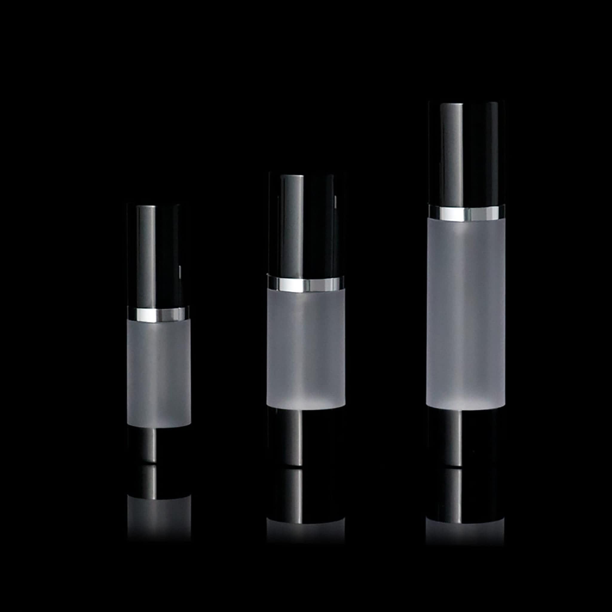 Luxe 15 ML Airless Bottle Glossy Black with Frosted Bottle - Cosmetic Packaging Now