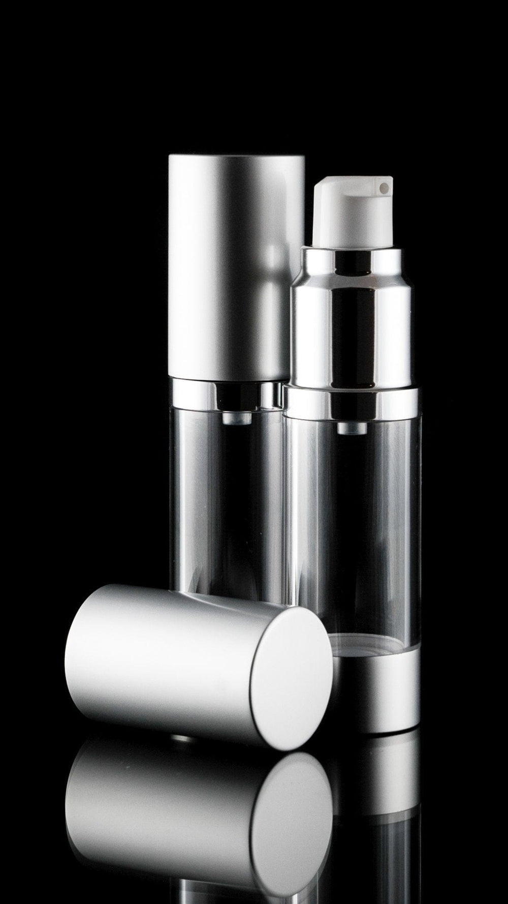 Luxe 15 ML Airless Bottle Matte Silver with Clear Bottle - Cosmetic Packaging Now