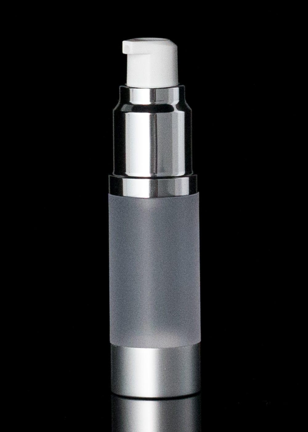 Luxe 15 ML Airless Bottle Matte Silver with Frosted Bottle - Cosmetic Packaging Now