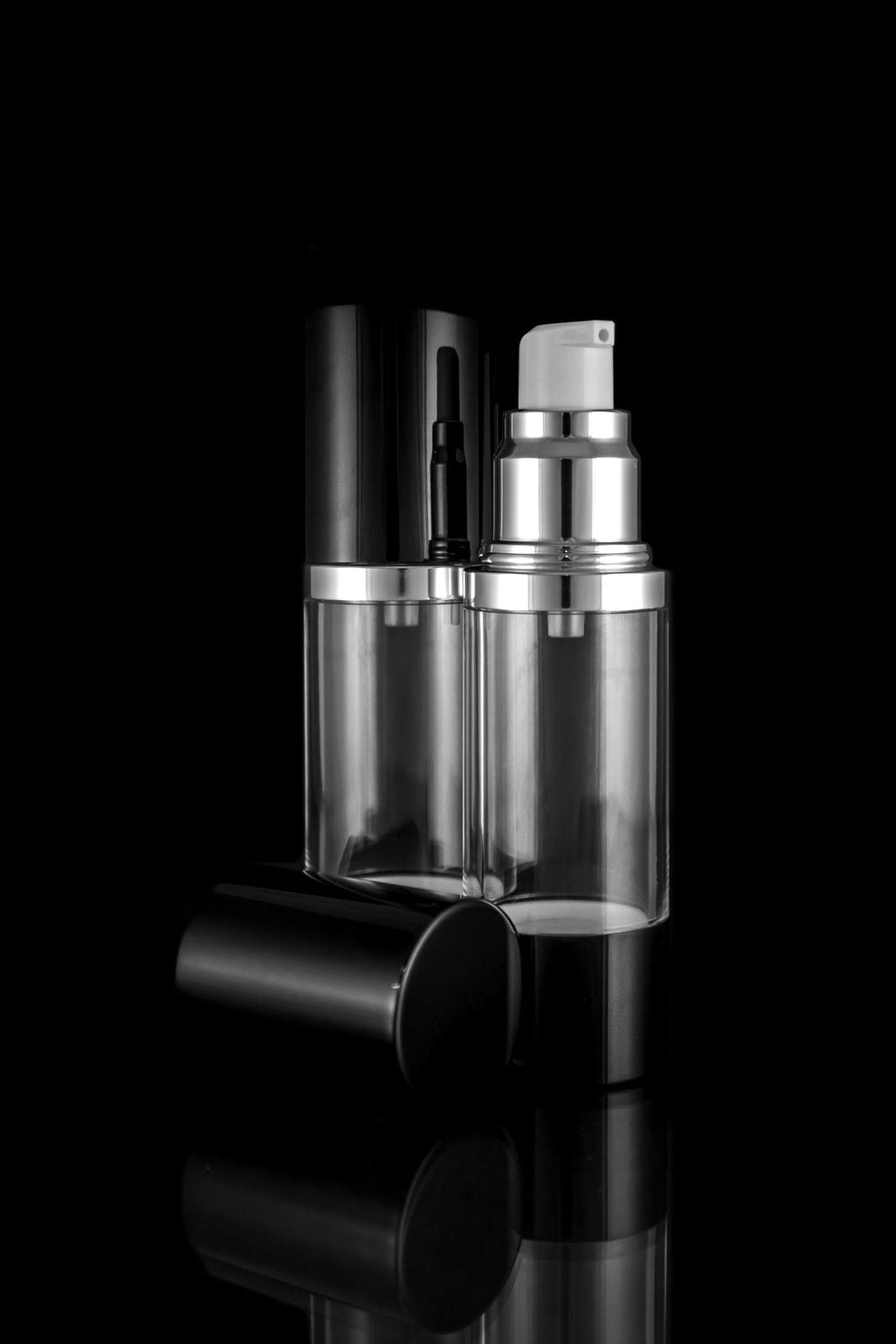 Luxe 30 ML Airless Bottle Glossy Black with Clear Bottle - Cosmetic Packaging Now