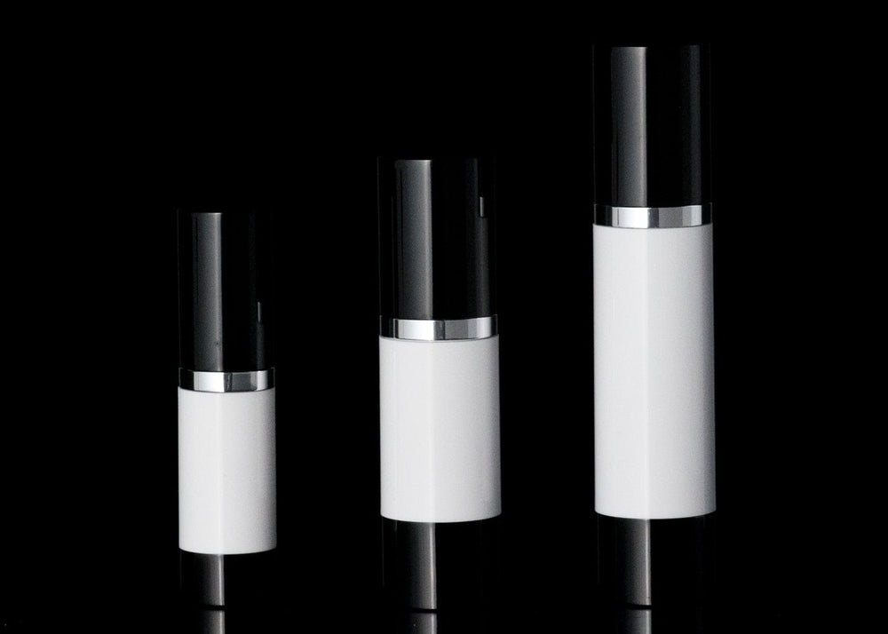 Luxe 30 ML Airless Bottle Glossy Black with White Bottle - Cosmetic Packaging Now