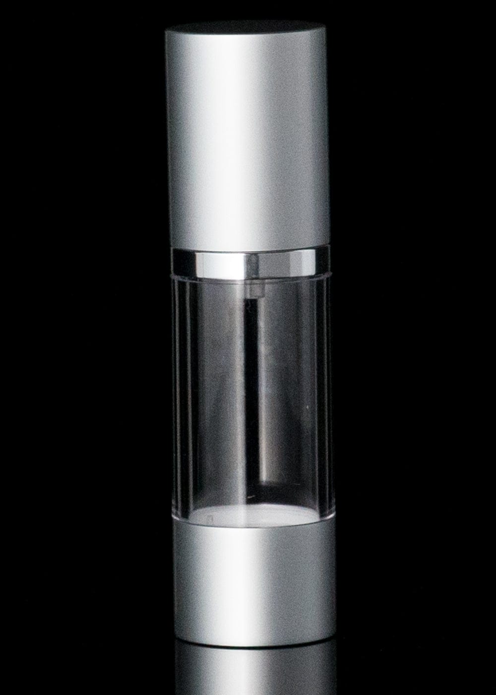 Luxe 30 ML Airless Bottle Matte Silver with Clear Bottle - Cosmetic Packaging Now