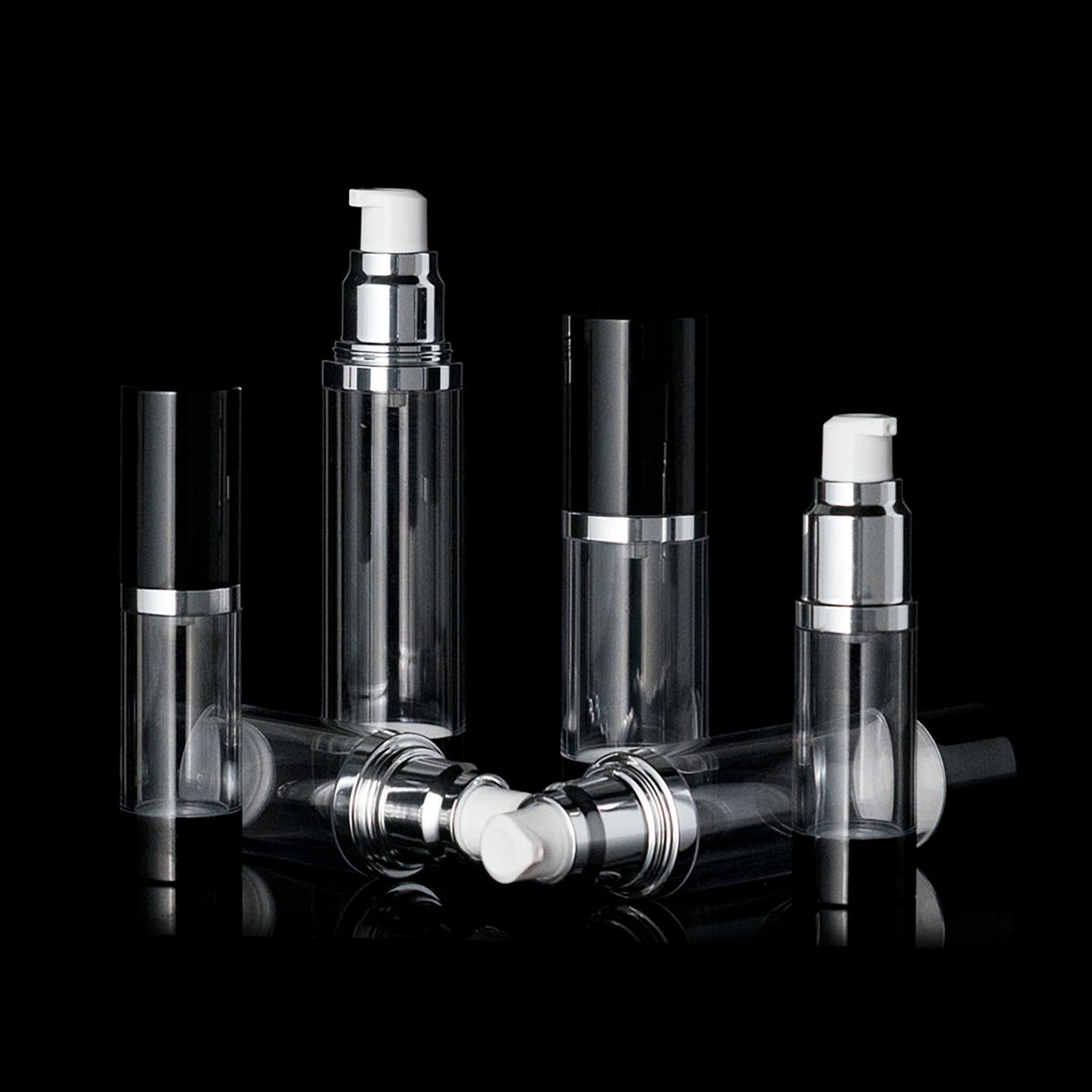 Luxe 50 ML Airless Bottle Glossy Black with Clear Bottle - Cosmetic Packaging Now