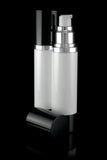 Luxe 50 ML Airless Bottle Glossy Black with White Bottle - Cosmetic Packaging Now