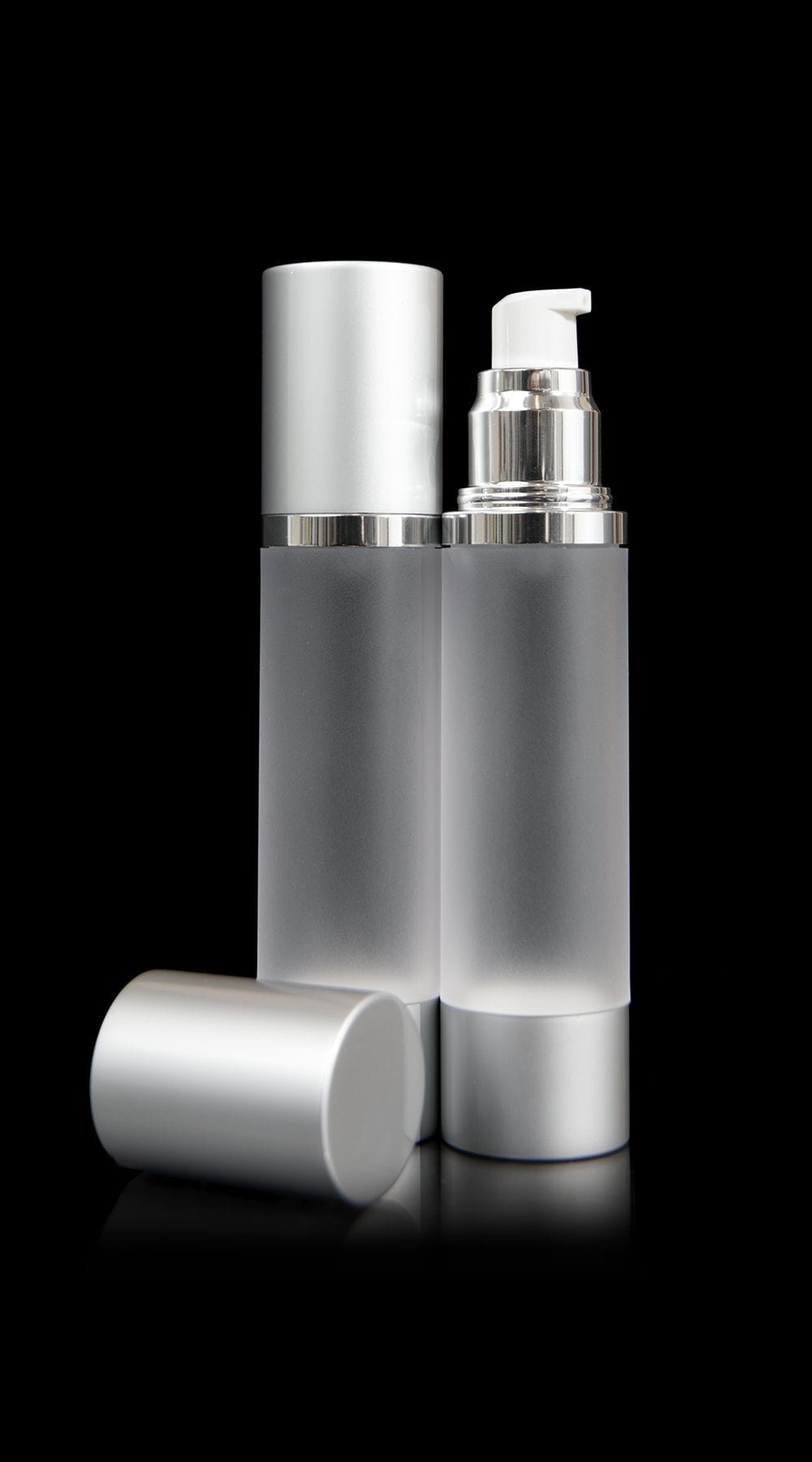 Luxe 50 ML Airless Bottle Matte Silver with Frosted Bottle - Cosmetic Packaging Now