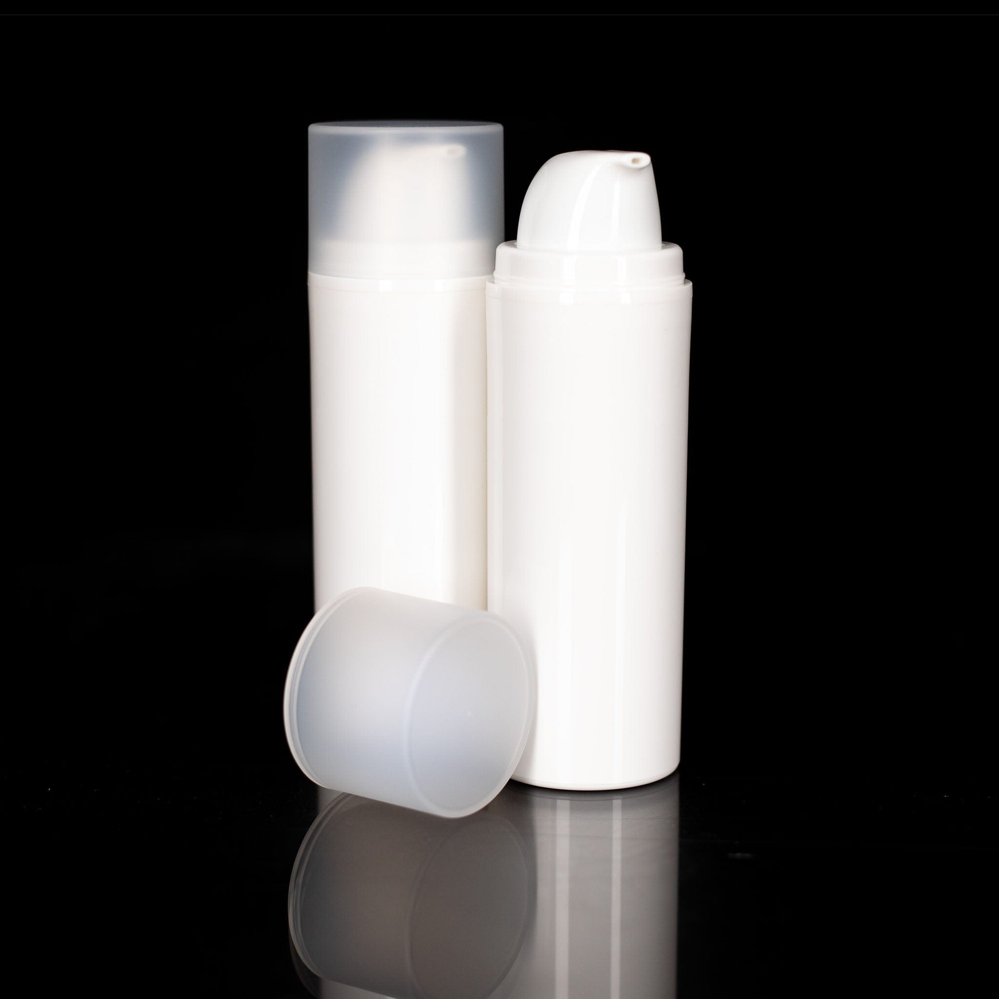 Pure 100 ML White PP Airless Bottle with Frosted Cap - Cosmetic Packaging Now